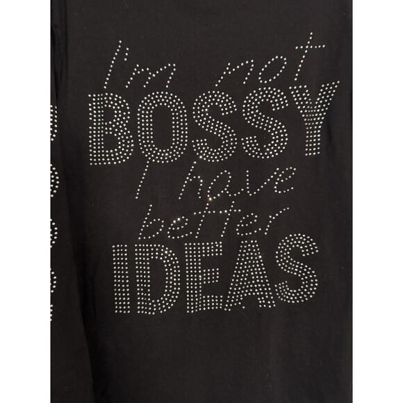 On Fire Black Long Sleeved Tee, Bossy Quote, Rhinestones, Cotton, 1X - Picture 2 of 6